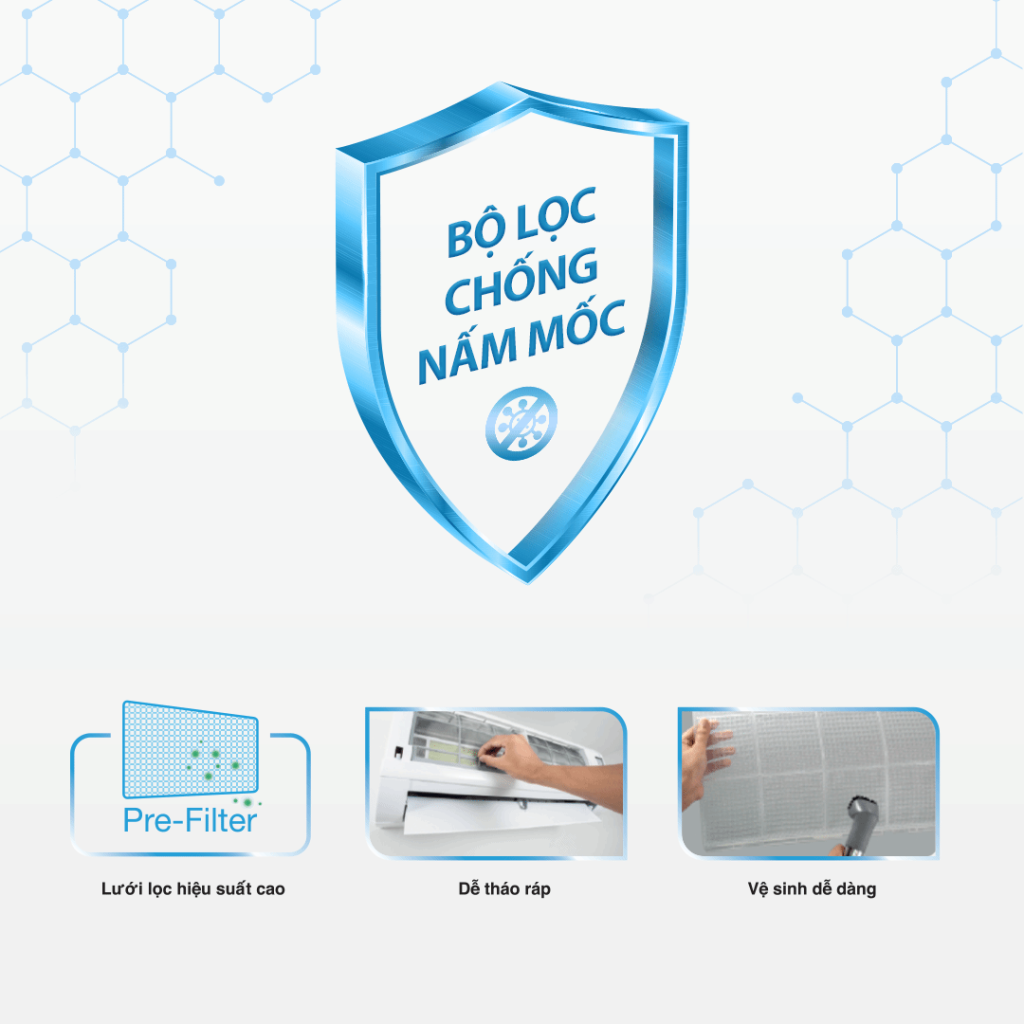 Điều hòa không khí RAS-H10S5KCV2G-V được thiết kế lưới lọc chống nấm mốc.