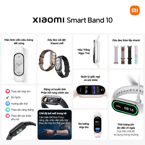 Vòng Đeo Tay Thông Minh Xiaomi Mi band 10 Theo Dõi Sức Khỏe, Bản Quốc Tế