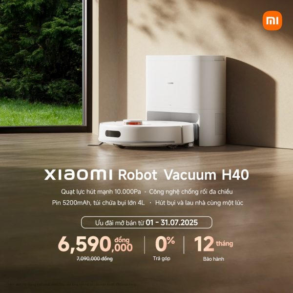 Robot hút bụi Xiaomi Vacuum H40, lau sàn 2 trong 1, Lực Hút Mạnh 10000Pa - Bản Quốc Tế