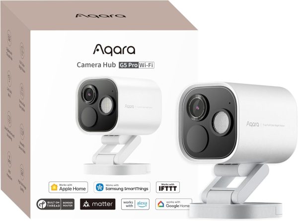 Camera Aqara Hub G5 Pro 4MP WiFi, Camera quan sát ban đêm màu thực ngoài trời, WiFi 2.4/5Ghz, Video bảo mật HomeKit, Bộ định tuyến viền ren, Phát hiện cục bộ, Ren/Zigbee, Hỗ trợ Alexa, Google, Trắng