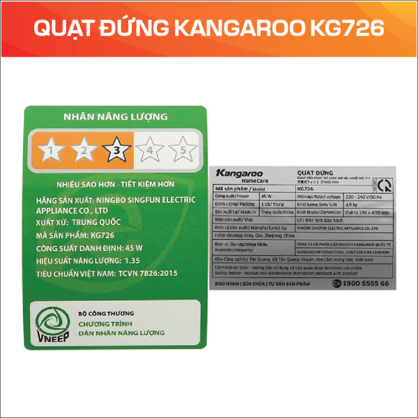 Quạt đứng Kangaroo 5 cánh KG726