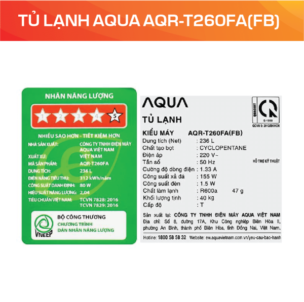 Tủ lạnh AQua AQR-T260FA(FB)