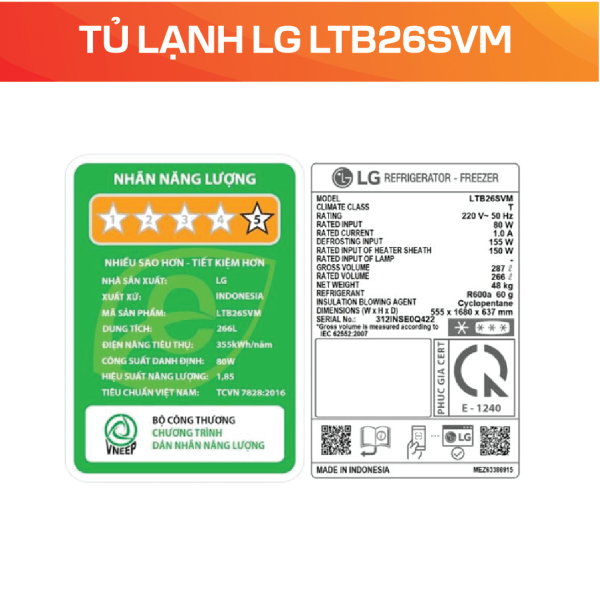 Tủ lạnh LG LTB26SVM